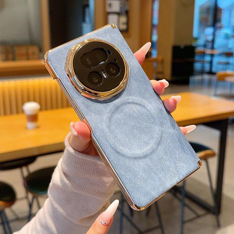 Применимо к чехлу для мобильного телефона Honor magicv5 складной экран двойная центральная ось всесторонний чехол MagicV6 магнитный с узором из джинсовой кожи