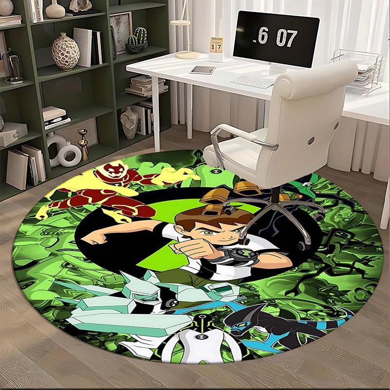 1pc Ben 10 Alien Force Round Carpet - Anime Design Office Chair Mat, Non-Slip Rug for Home Decor, Living Room, Bedroom, Game Room