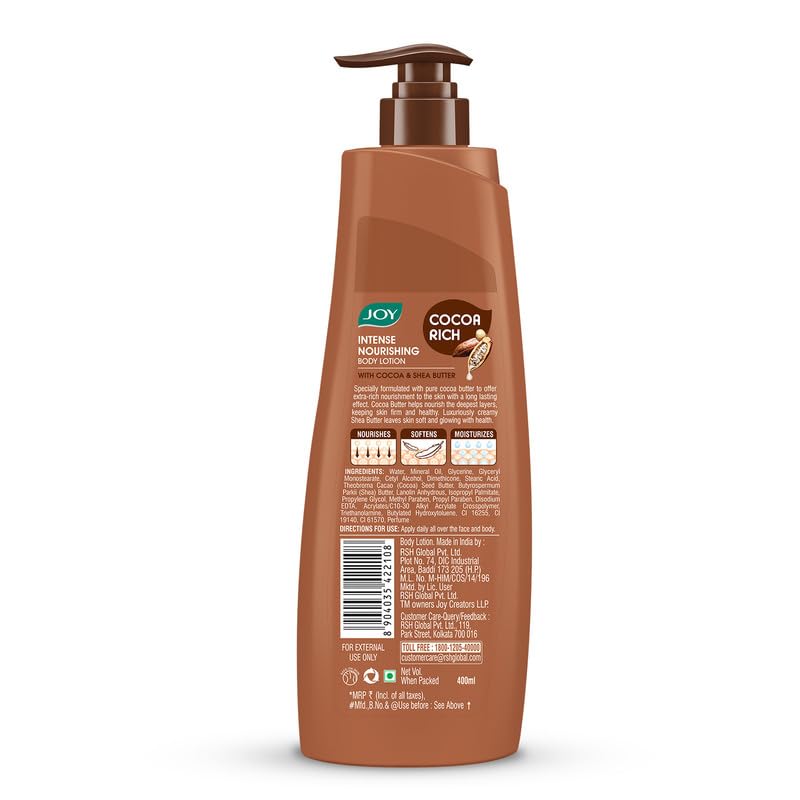 JOY Cocoa Rich Intense Nourishing Body Lotion 600ml With Shea Butter Cocoa Butter For Soft Radiant Skin