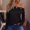 2025 Новая женская модная рубашка с длинным рукавом и открытыми плечами на пуговицах