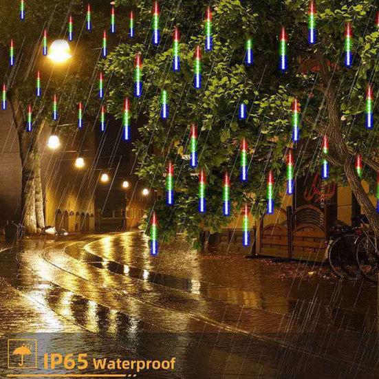 Светодиодный метеорный дождь, 8 лампочек, бусины, 144 солнечных батарей, уличный декор рождественской елки