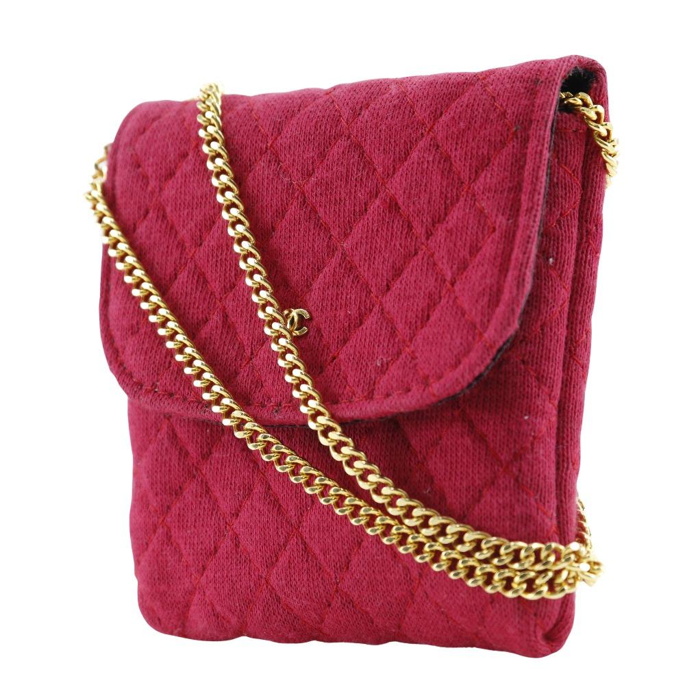 Chanel Цепочка-кошелек Микро-кошелек Красный хлопок Женский Б/у