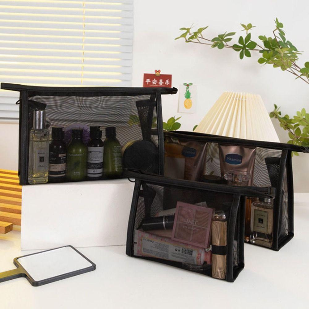 Zipper Mesh Makeup Bag Large Capacity Storage Toiletry Bag Transparent Cosmetic Bag Unisex