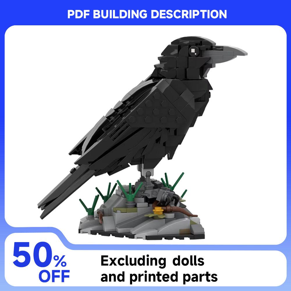 MOC Smart Crow Building Block Model Intelligent Bird DIY Assembly Set Building Block Rock Base Children's Toy Collection Gift