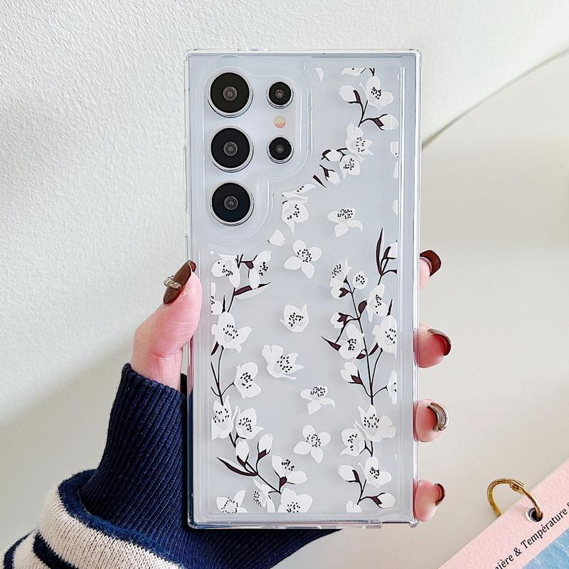 Floral Print Clear Phone Case For Samsung S25 Ultra S24 FE S23 Plus S22 A16 A36 A55 A35 A25 A15 A54 A53 A52 A33 A34 A24 A72 A73 Transparent TPU Cover