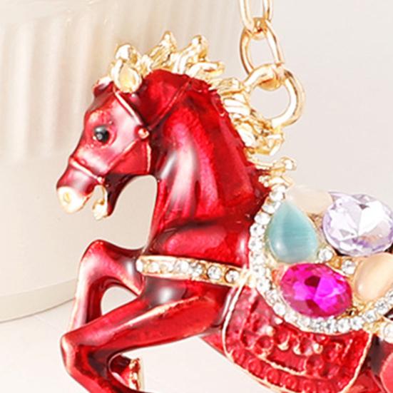 Брелок Подвеска Китайский Зодиак Эмаль Лошадь Стразы Инкрустированные Цепочка для Ключей Металлический Шарм Сумки Брелок Рюкзак Автомобильные Аксессуары