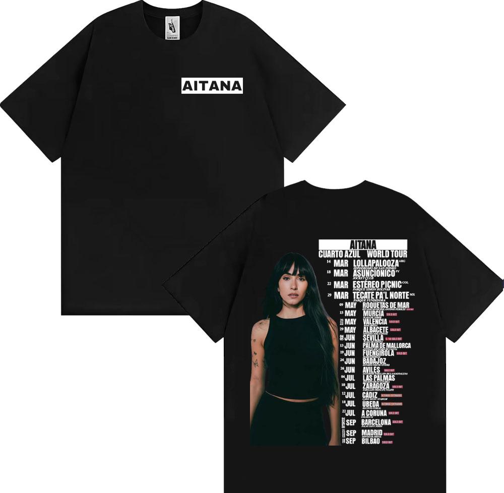 Singer Aitana Cuarto Azul Album Cover Graphic TShirt UNISEX Women Summer Cotton YK Clothing Oversize Round Neck Short Sleeved Tee