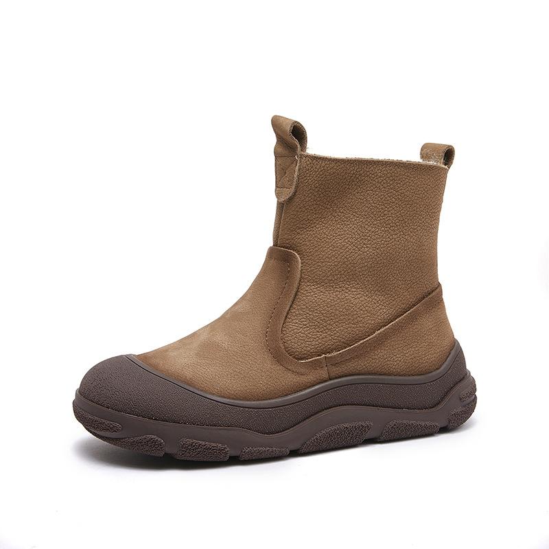 Johnature Ботинки из натуральной кожи и шерсти, теплые, с круглым носком, на толстой подошве, с боковой молнией, женские короткие ботинки в стиле ретро