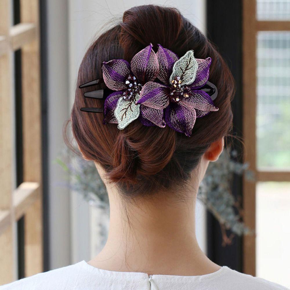 Korean Style Flower Hairclip Headdress Crystal Headdress Temperament Women Hairpin  for Mom