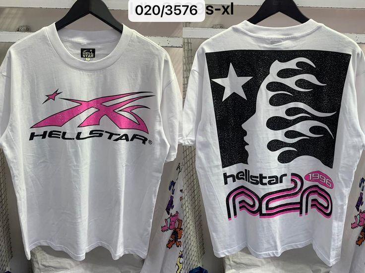 Hellstar Графический Логотип Классический Стиль 2 Стороны Белая Унисекс Футболка Репринт WA0665