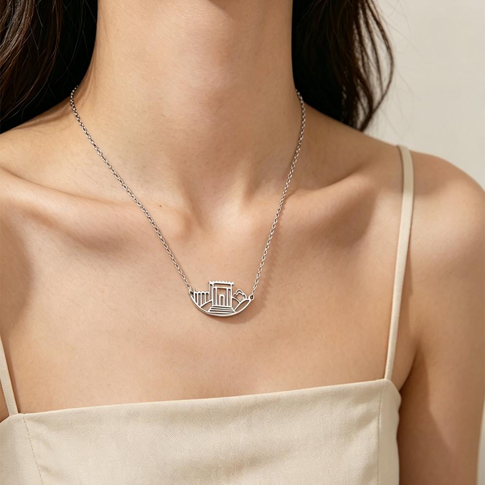 Stainless Steel Gold Color Beit HaMikdash Necklace Jerusalem Holy Temple Necklaces Women Jewish Jewelry Gift
