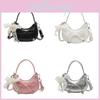 Mini Pu Butterfly Knot Handbag With Pearl Pendant For Casual Urban Women