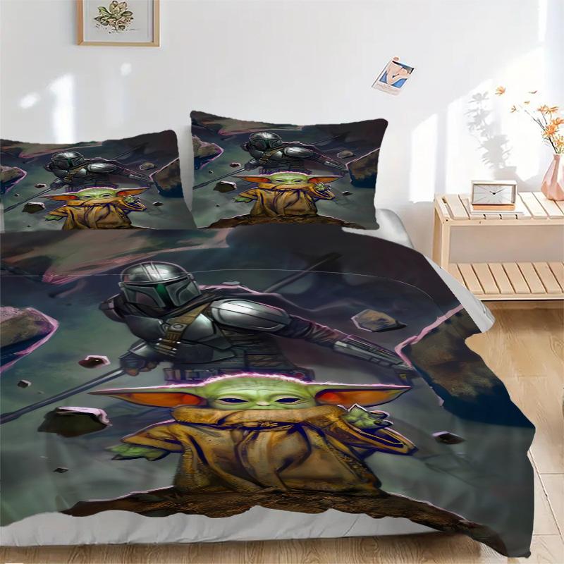 Baby Yoda Mandalorian Print 3Pcs Bedding Setduvet Cover With 2 Bedropillowcase Home Birthday Gift