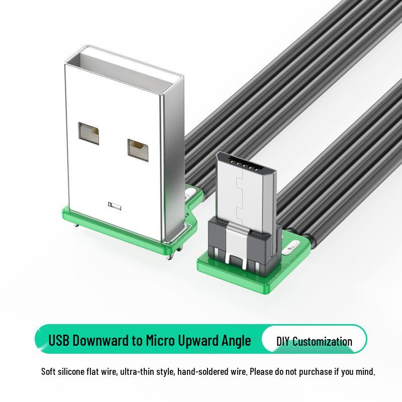 Плоский силиконовый мягкий кабель для зарядки Micro USB, DIY плата с разъемом с прямым изгибом, доступен в 1м/2м.