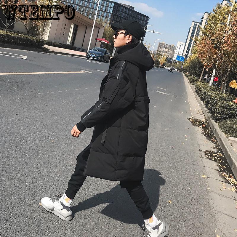 Зимний теплый и красивый пуховик мужской средней длины выше колена, свободная толстая куртка для пар с капюшоном, пальто-парка