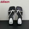 Fashion New In Summer Beach Flats Slides Slippers Sandals Shoes For Women Fashion Square Toe Ladies Slippers Shoes Female Flip flops