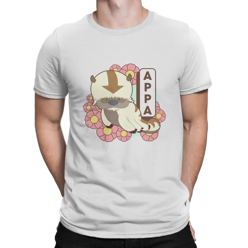 Funny Appa Floral Poster T-Shirt Men Crewneck Pure Cotton T Shirt T-The Last Airbenders Short Sleeve Tee Shirt Printed Clothing