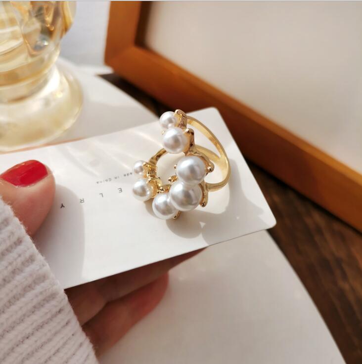 Модные большие геометрические жемчужные кольца для женщин 2021 года, новые ювелирные изделия, индивидуальное заявление, открытое кольцо, регулируемая бижутерия ARI