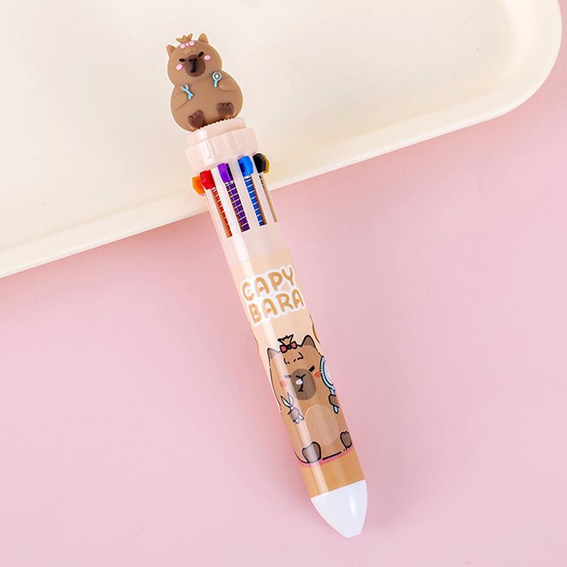 Creative Kawaii Capybara 10 Multicolored Pens Cute Cartoon Ballpoint Pen School Office Supplies Student Stationery Gifts