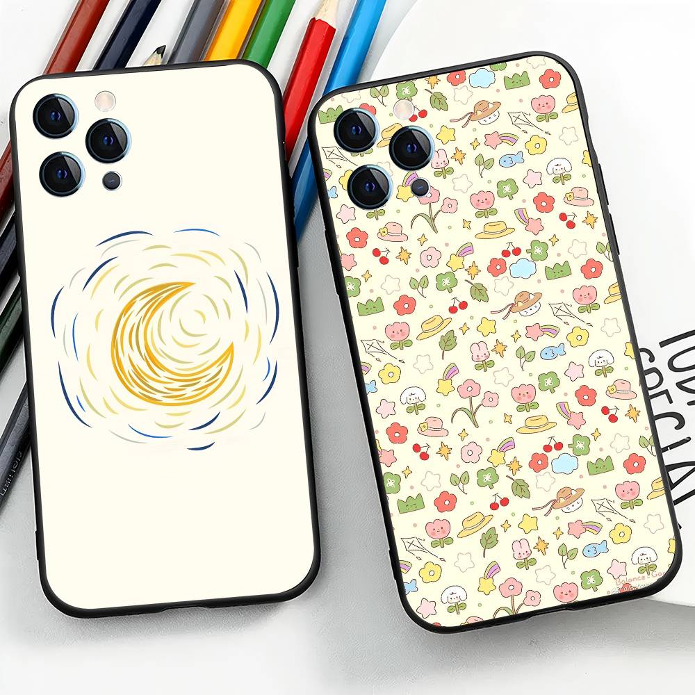 Милый рисунок для iPhone 17 Air 16 15 14 13 12 11 Pro Черный Мягкий Чехол для Телефона