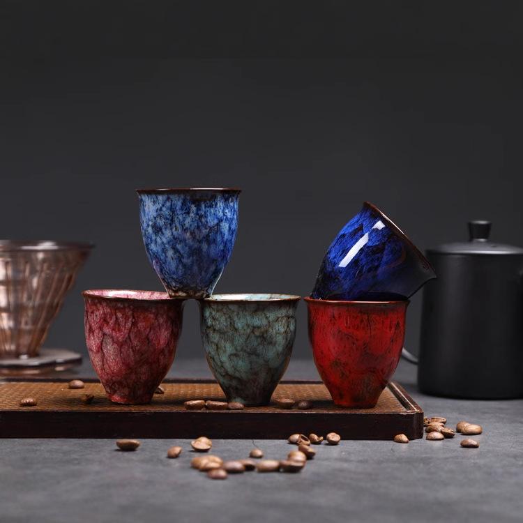 Ceramic Small Teacup Kiln-Changed Ceramic Cup Kung Fu Tea Cup Coarse Pottery Small Capacity Teacup Tea Cup Retro Master Cup
