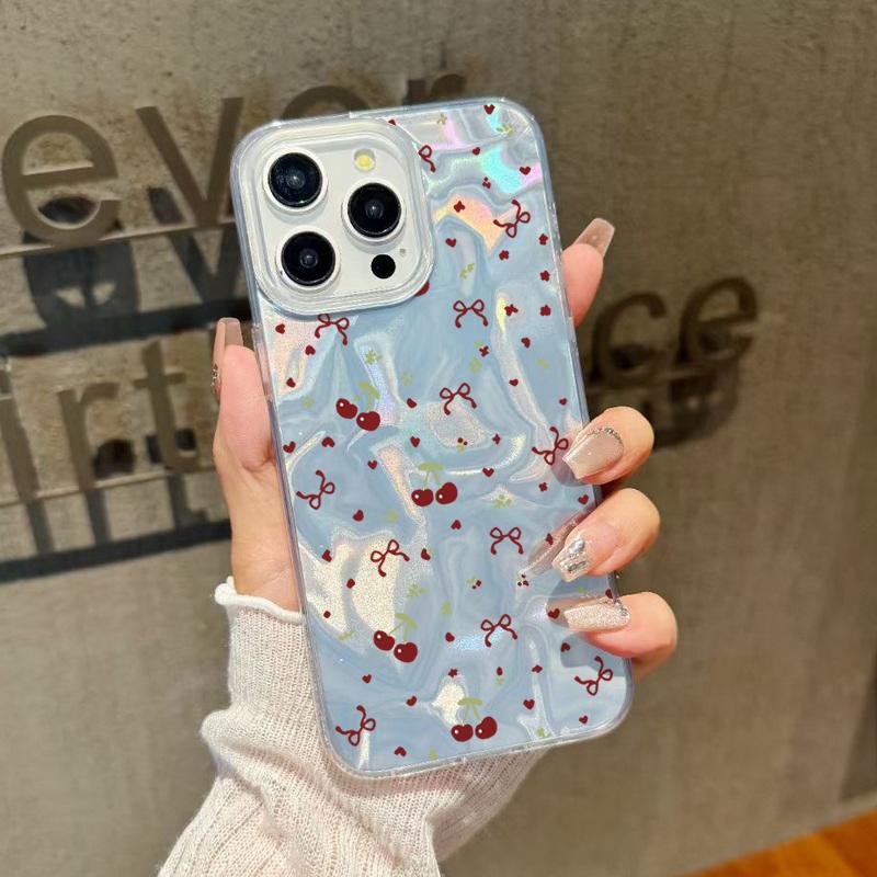 Чехол для телефона с рисунком вишни, роскошный, блестящий, для iPhone 16 Pro Max 15 Pro 14 13 12 11, гибридный, TPU, PC, ударопрочный, тонкий, прозрачный, бампер