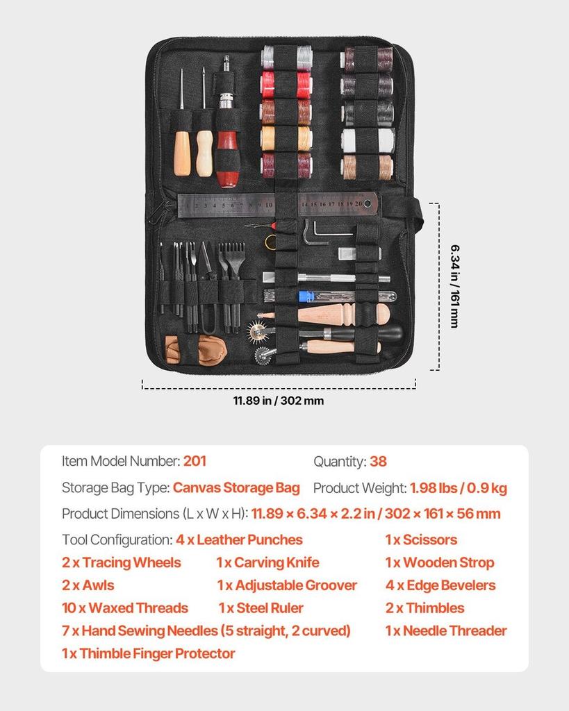 Leather Working Tools Kit 38 PCS Engraving Punching Stamping Sewing Tools