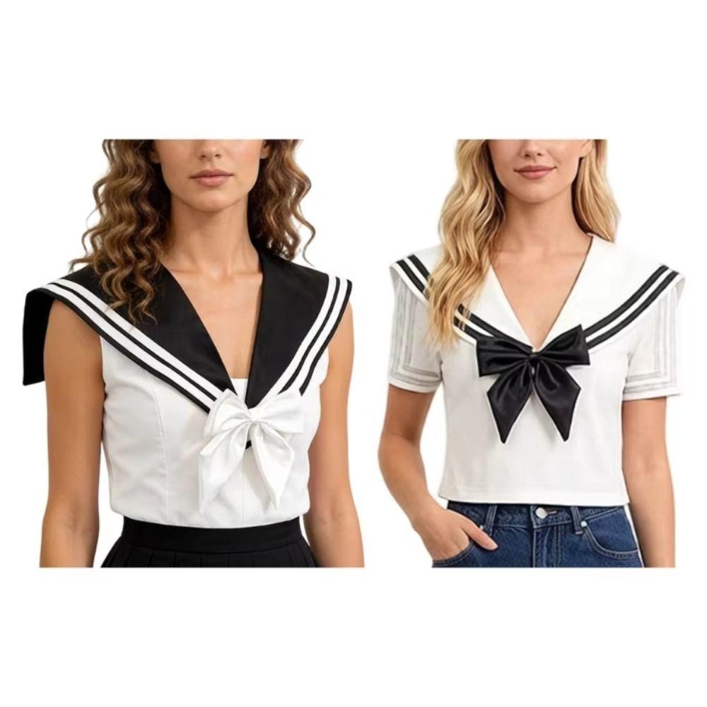 Cape Blouse False Collars White Collar Shawl Simple Striped Sailor Fake Collar  Women