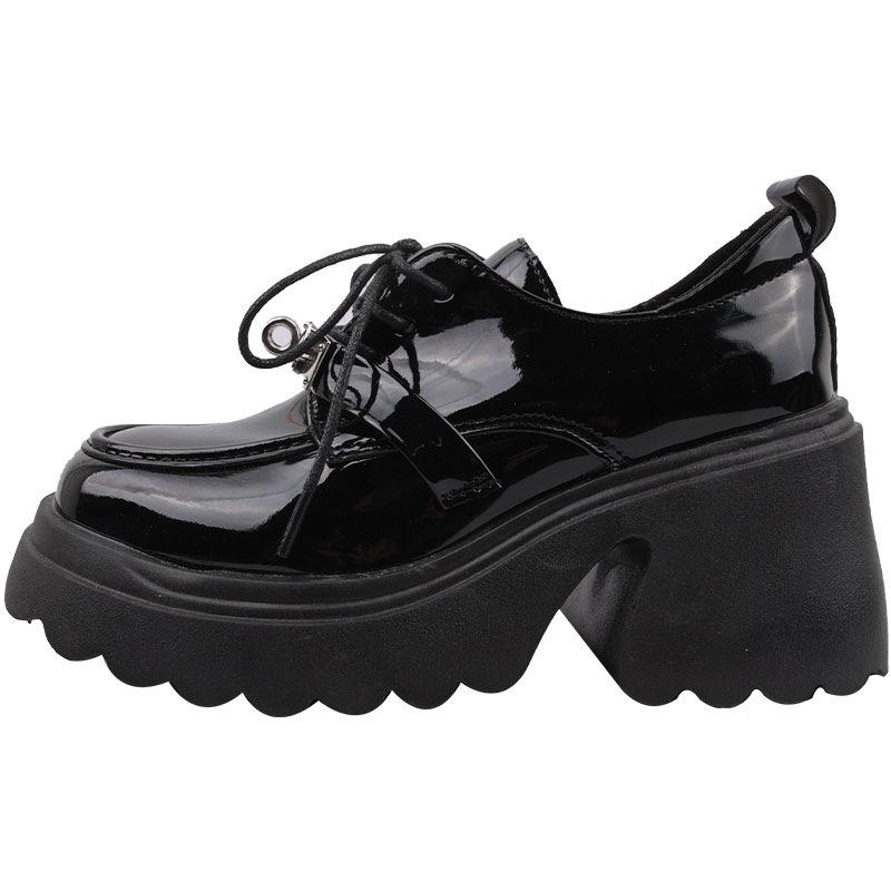 Черные туфли-лодочки на толстом каблуке в стиле ретро, женские, кожаные, весна-осень 2025, новые, универсальные, в британском стиле, на шнуровке, туфли Мэри Джейн