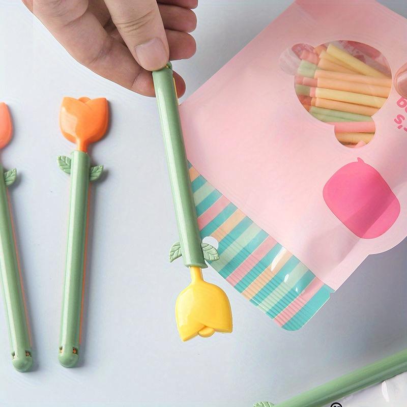 8Pcs Pink Tulip Shape Food Sealing Clips, Moisture Proof Fresh Keep Clamps For Snack Cereal Dry Food Pantry Lunchbox Storage