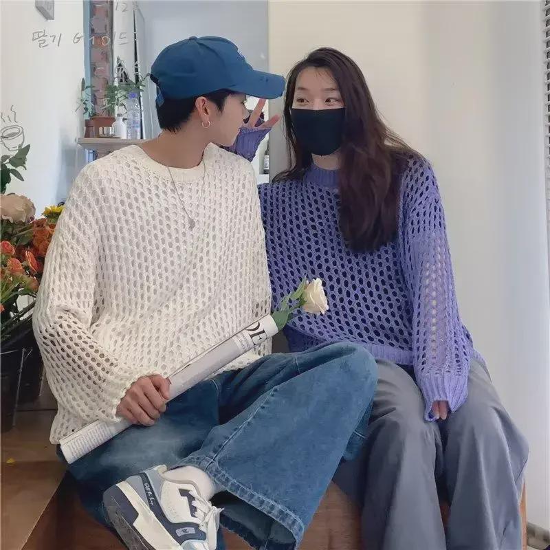 Унисекс свитер-пуловер с ажурной вязкой – Толстая линия, модный корейский стиль Tide