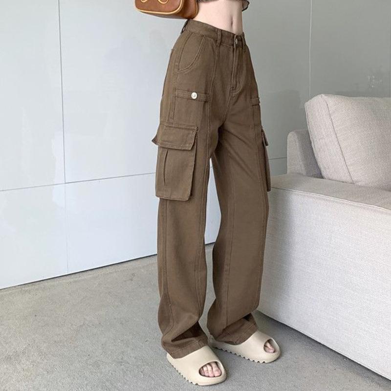 Прямые джинсы-карго женские осенние повседневные винтажные джинсовые брюки с высокой талией корейский дизайн мешковатые брюки широкие брюки Y2k стиль