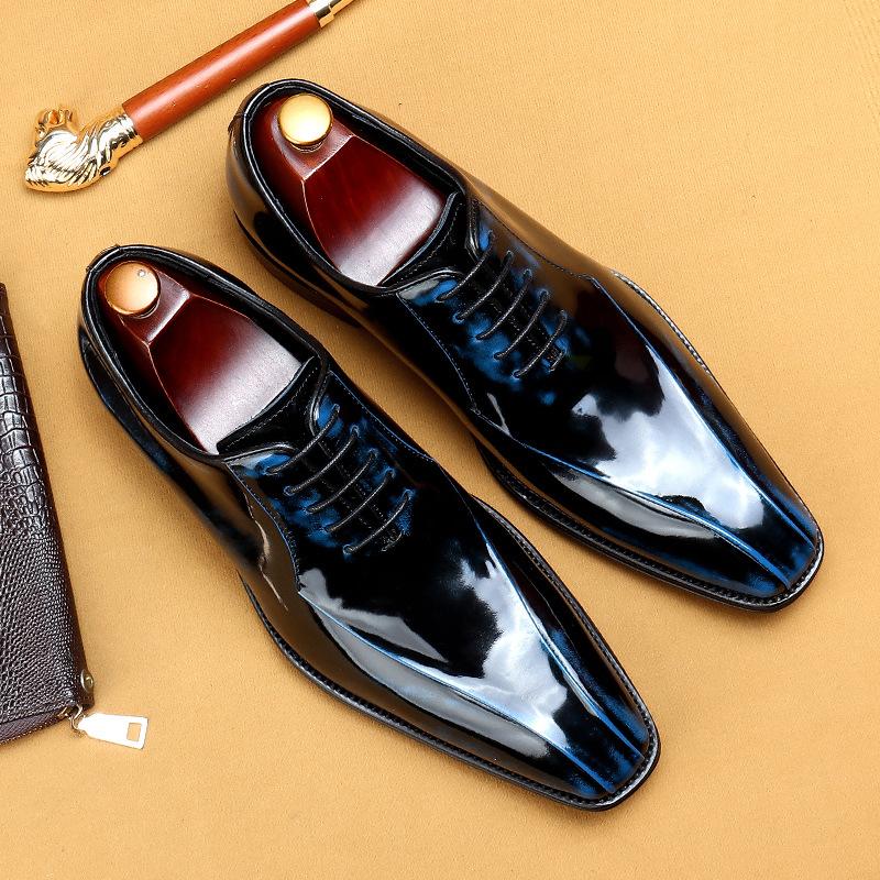 Amazon Популярные мужские лакированные кожаные туфли из глянцевой кожи деловые туфли-оксфорды