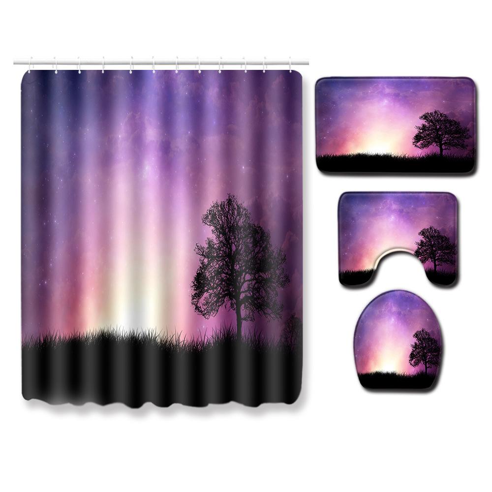 Landscape Shower Curtain Floor Mat Combination Four-Piece Set Bathroom Toilet Carpet Shower Room Mat Foot Mat