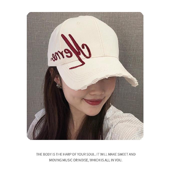 Embroidered side-letter baseball cap, unisex, sun-protective, with a distressed, hard-brimmed, and duckbill-style design