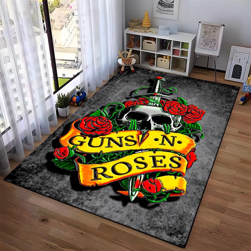 Guns N' Roses Skull Design Rug Non-slip rug suitable for living room and bedroom sofas