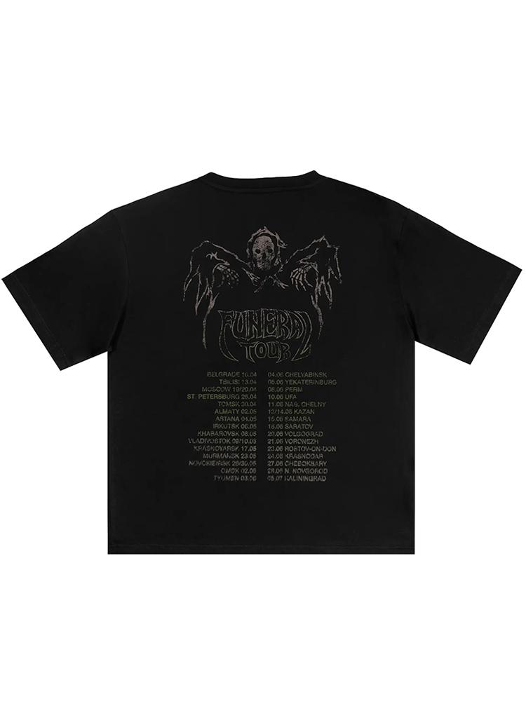 Мужская футболка FUNERAL TOUR Хлопок Графический Оверсайз Готический Винтаж Гранж Мода Короткий рукав Топы Футболки Y2k Уличная одежда