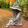 Halloween Witch Statue Spooky Ghost Sitting Sculpture Solar Energy Lamp Halloween Party Decoration Supplies Resin Ornaments