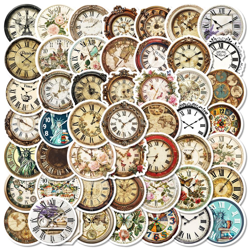 50 ностальгических наклеек серии винтажных часов, напечатанные круглые наклейки для часов, компьютерные гитары своими руками