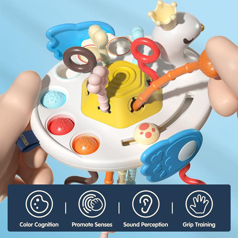 Детские игрушки Монтессори для развития детей 1, 2, 3 лет, силиконовые игрушки для прорезывания зубов, сенсорные игрушки на веревочке для детей, подарок 6, 12 месяцев