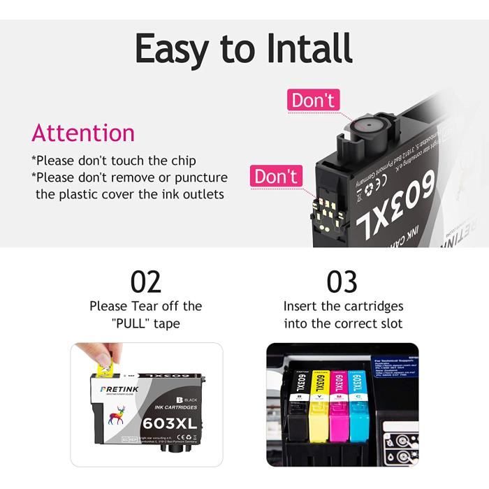 Cartouche encre Compatible d'imprimante PRETINK 603XL de Remplacement pour Epson 603 XL - Noir