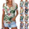 Women's Summer Fashion Casual Floral Printed Strapless V-Neck Short Sleeve T-Shirt Top