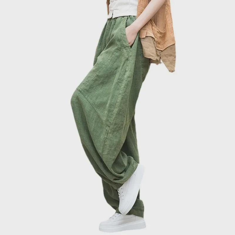 Шаровары из утолщенного бархата рами и хлопкового льна - Весна 25 Женские брюки для медитации