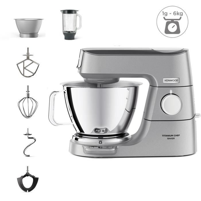 Kenwood KVC85.124.SI — Титановый робот-кондитер Chef Baker — 2 чаши из нержавеющей стали 3,5 л и 5 л — Встроенные весы 6 кг — Блендер 1,8 л —