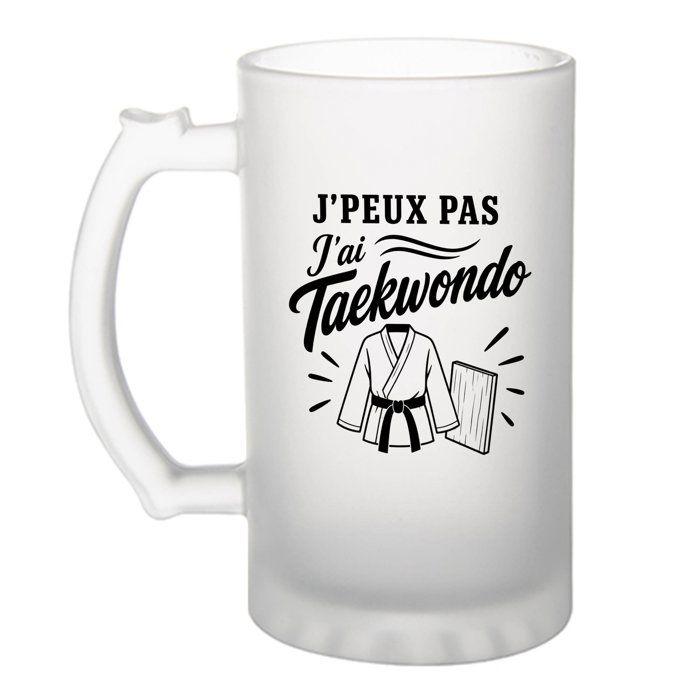 Chope de bière - PLANETEE - J'peux pas Taekwondo (minimaliste) - Verre trempé givré 470 ml - Anse recto-verso