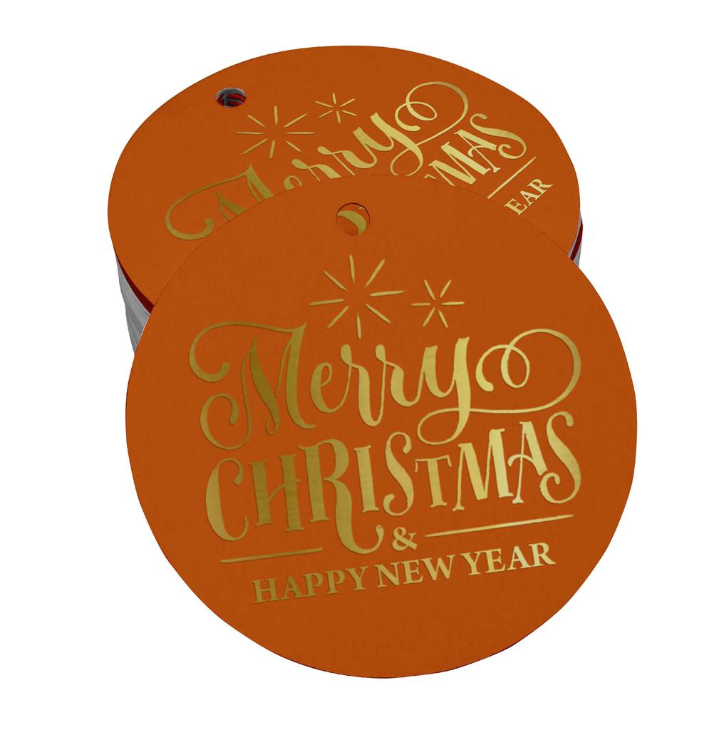 Inkdotpot Pack Of 100 Real Gold Foil Paper Tags Merry Christmas & Happy New Year Text Favor Hang