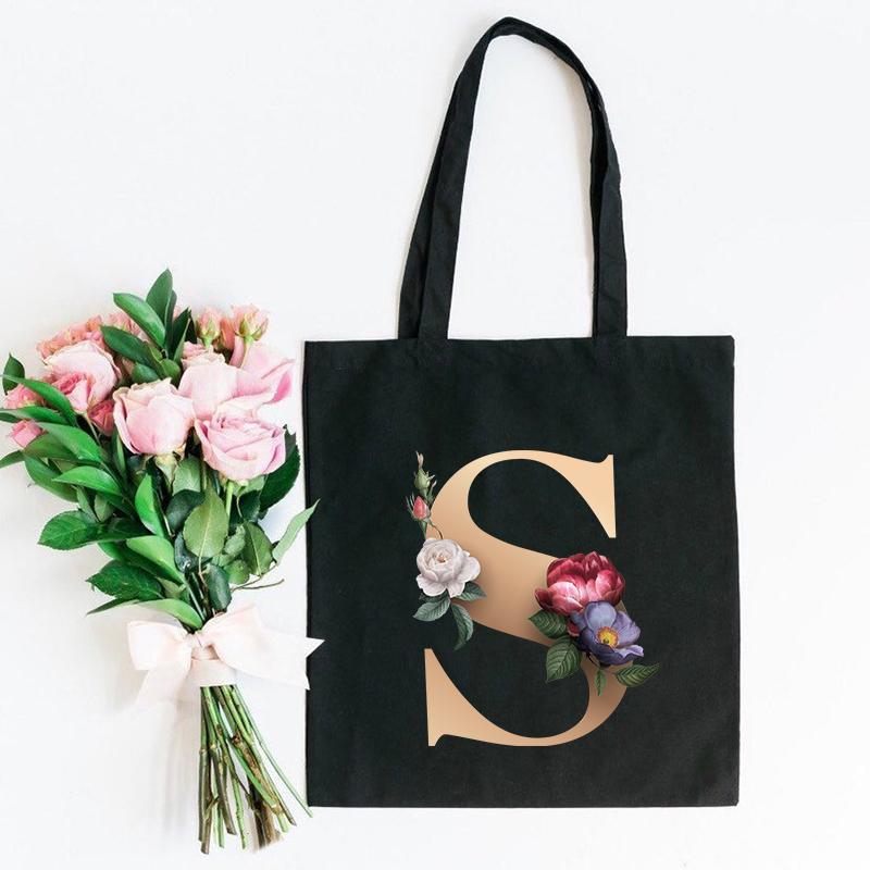 Холщовая сумка-тоут с цветочным письмом и шрифтом ABCDEFG, повседневная сумка-шопер с эко-цветами большой вместимости, сумки на плечо в стиле Харадзюку
