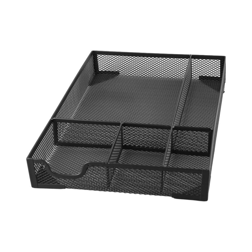 Metal Mesh Drawer Organizer Tray 5 Grids Multipurpose Stable Prevent Slip Metal Desk Organizer Storage Basket Black