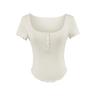 Square collar button short-sleeved T-shirt women's summer new American Spice Girl style slim-fitting curved hem bottoming top