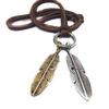 Cool Unisex Vintage Charms Choker 2 Wings Feather Pendant Leather Long Necklace